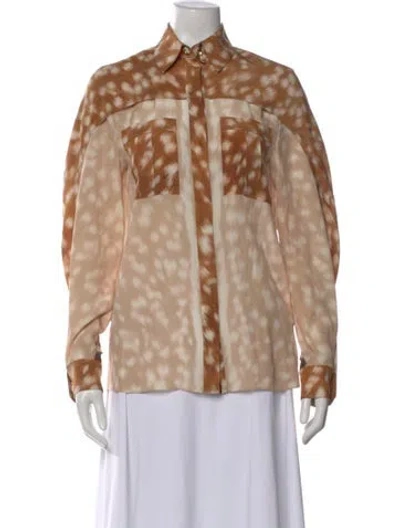 Pre-owned Burberry Silk Animal Print Button-up Top In Brown