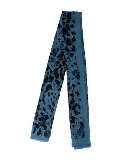 Pre-owned Burberry Silk Animal Print Scarf In Blue