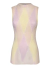 Burberry Crew-neck Argyle Intarsia-knit Top In Yellow