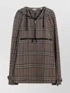 Burberry Silk Blend Half Zip Jacket With Check Pattern In Brown