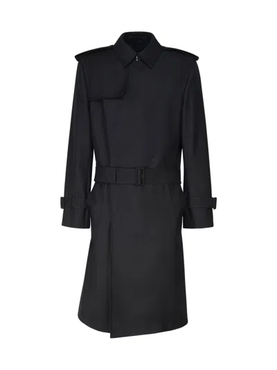 Burberry Silk Blend Long Trench Coat In Black
