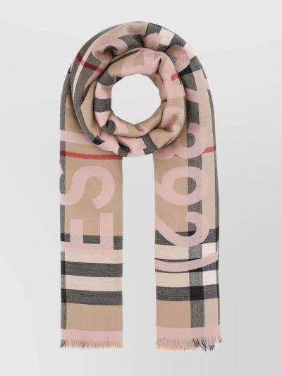 Burberry Silk Blend Scarf With Exaggerated Check Embroidery In Pastel