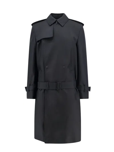 Burberry Double-breasted Silk Blend Trench Coat In Black
