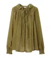 Burberry Torch Silk Blend Velvet Blouse In Green