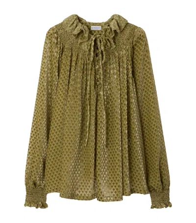 BURBERRY SILK-BLEND VELVET TORCH BLOUSE