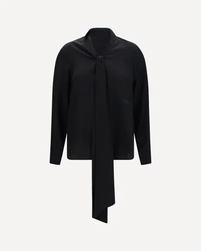 Burberry Silk Blouse With Embroidered Logo And Scarf Detail In Black