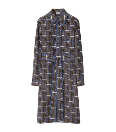 Burberry Silk Bus Print Midi Dress In Knight