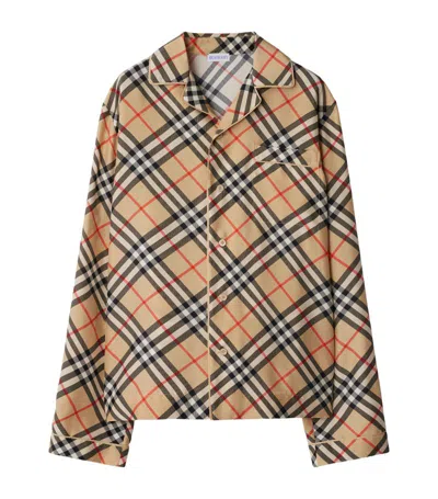 Burberry Women Check Silk Pyjama Shirt In Cream