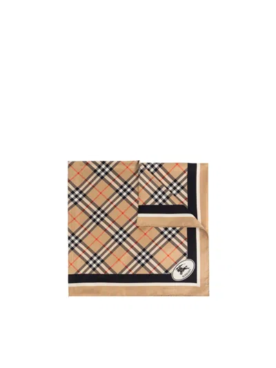 Burberry Silk Check Scarf In Sand