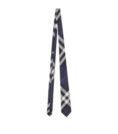 Burberry Silk Check Tie In Blue