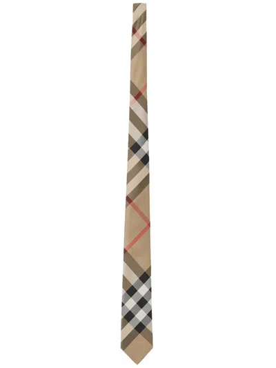 Burberry Silk "check" Tie In Neutral