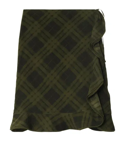 Burberry Silk Check Wrap Skirt In Green