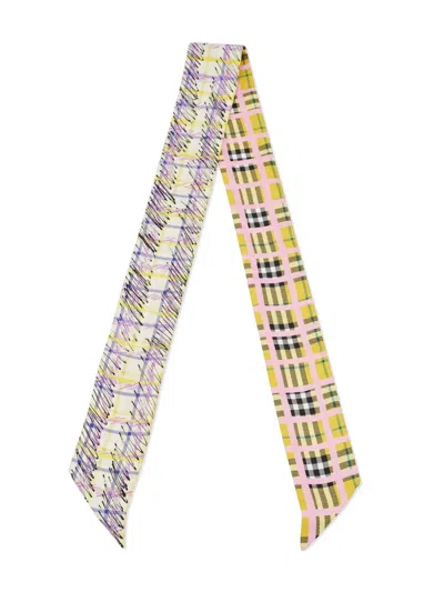 Pre-owned Burberry Silk Checked Bandeau Scarf In Yellow
