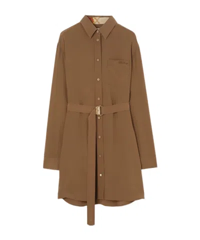Burberry Silk Crepe De Chine Shirt Dress In Brown