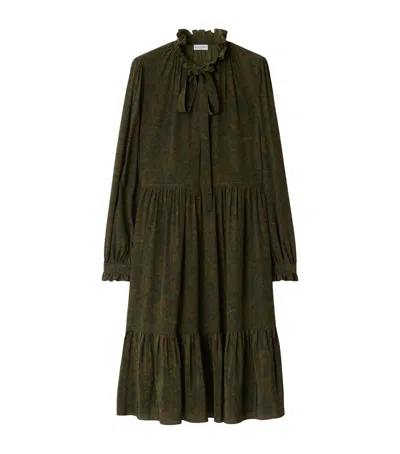 Burberry Silk Crepe Foliage Midi Dress In Green
