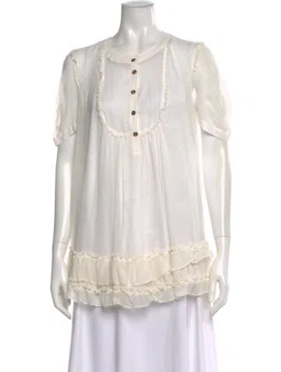 Pre-owned Burberry Silk Crew Neck Blouse In White