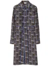 Burberry Silk Bus Print Midi Dress In Blue