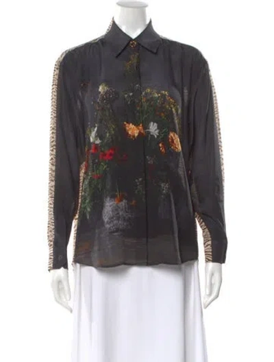 Pre-owned Burberry Silk Floral Print Blouse In Black