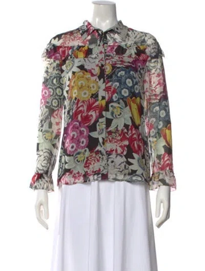 Pre-owned Burberry Silk Floral Print Blouse In Black