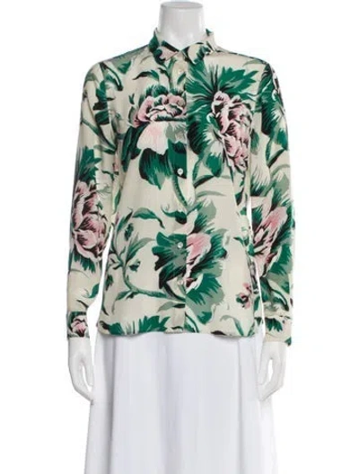 Pre-owned Burberry Silk Floral Print Blouse In Green