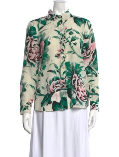 Pre-owned Burberry Silk Floral Print Blouse In Neutral
