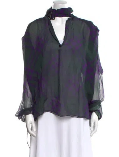 Pre-owned Burberry Silk Floral Print Blouse In Purple