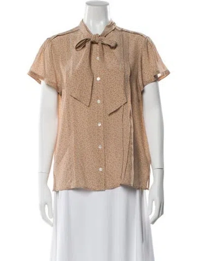 Pre-owned Burberry Silk Floral Print Blouse W/ Tags In Neutral