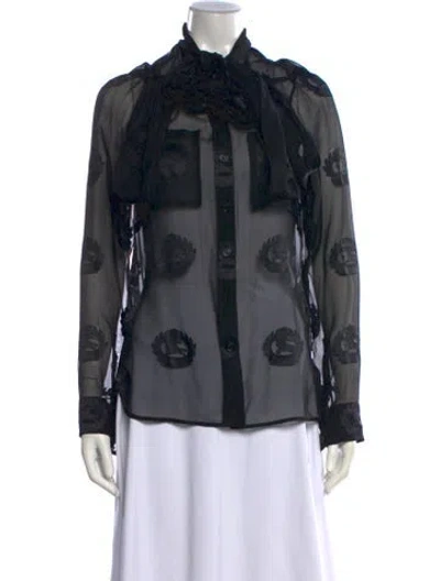 Pre-owned Burberry Silk Graphic Print Blouse In Black