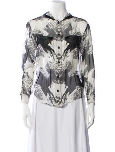 Pre-owned Burberry Silk Graphic Print Blouse W/ Tags In Black
