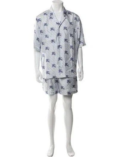 Pre-owned Burberry Silk Graphic Print Lounge Set W/ Tags In Blue