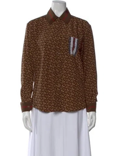 Pre-owned Burberry Silk Graphic Print Polo In Brown