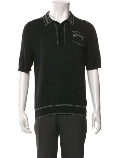 Pre-owned Burberry Silk Graphic Print Polo Shirt In Black