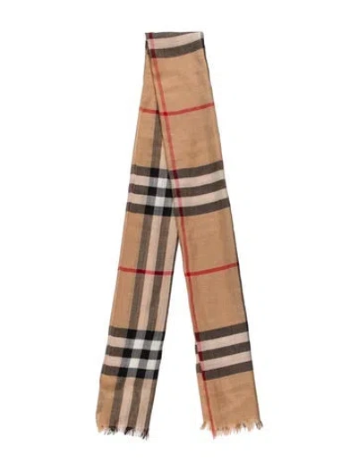 Pre-owned Burberry Silk House Check Pattern Scarf In Brown