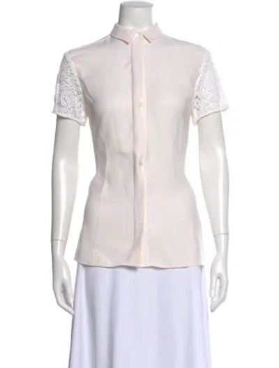 Pre-owned Burberry Silk Lace Pattern Blouse In White