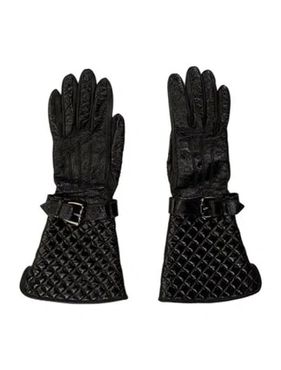Pre-owned Burberry Silk Lined Leather Gloves In Black