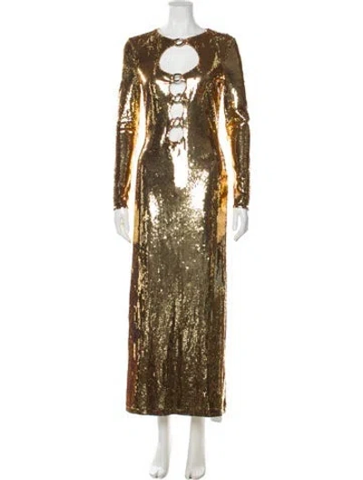 Pre-owned Burberry Silk Long Dress W/ Tags In Gold