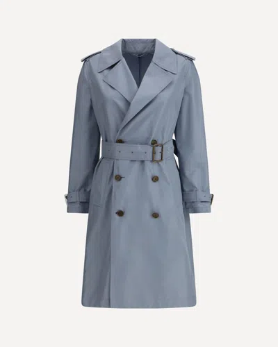 Burberry Silk Poplin Long Trench Coat In Blue