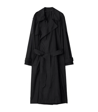 Burberry Belted Silk Trench Coat In Black