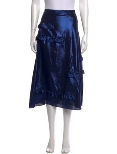 Pre-owned Burberry Silk Midi Length Skirt W/ Tags In Blue/metallic
