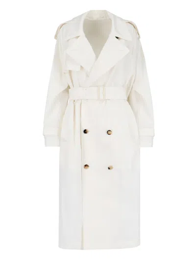 Burberry Long Silk Trench Coat In White