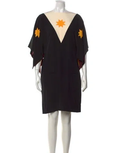 Pre-owned Burberry Silk Mini Dress W/ Tags In Black/yellow
