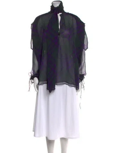 Pre-owned Burberry Silk Mock Neck Blouse W/ Tags In Multi