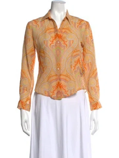 Pre-owned Burberry Silk Paisley Print Blouse In Orange