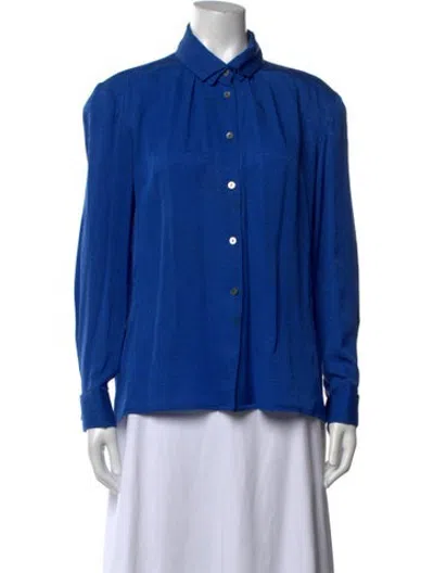 Pre-owned Burberry Silk Patterned Blouse In Blue