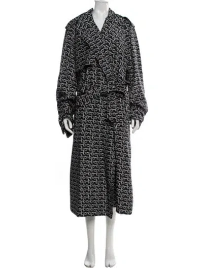 Pre-owned Burberry Silk Patterned Trench Coat W/ Tags In Black