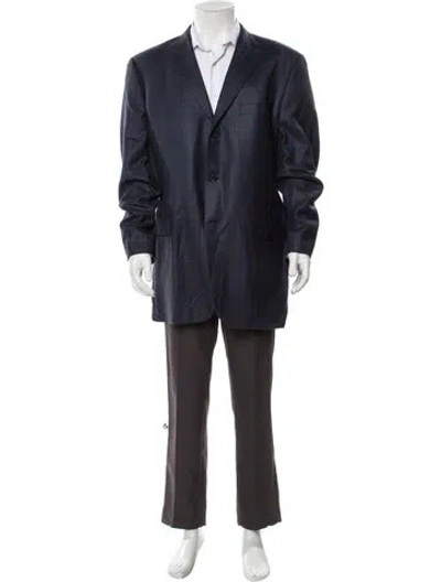 Pre-owned Burberry Silk Plaid Print Blazer In Blue