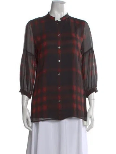 Pre-owned Burberry Silk Plaid Print Blouse In Black