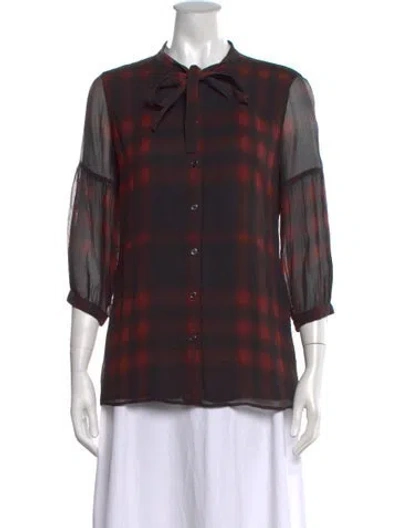 Pre-owned Burberry Silk Plaid Print Blouse In Black