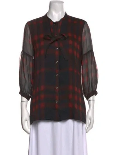 Pre-owned Burberry Silk Plaid Print Blouse In Black