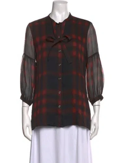 Pre-owned Burberry Silk Plaid Print Blouse In Black